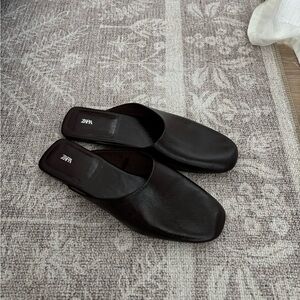 Zara Square Toe Brown Mule Loafers